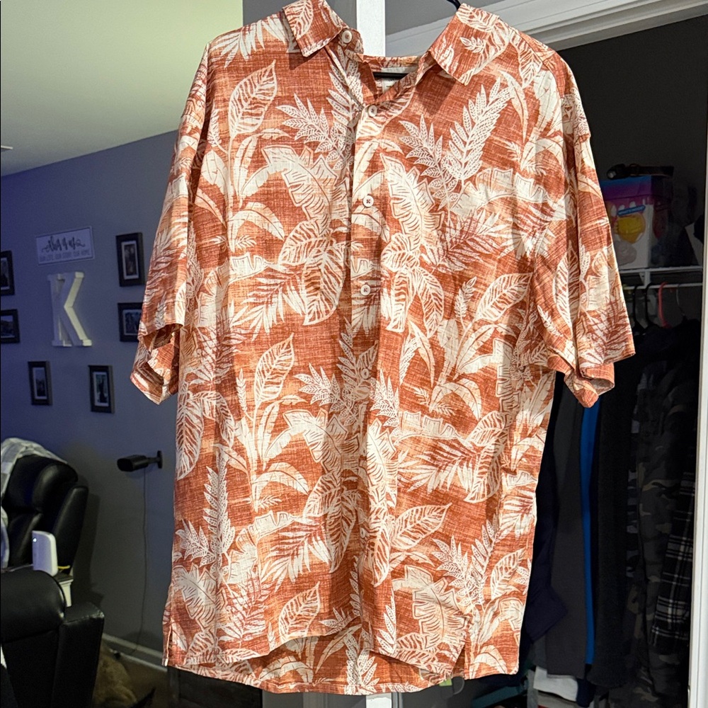 Men’s XXL Redhead Tropical Leaf Print Button-Up Shirt